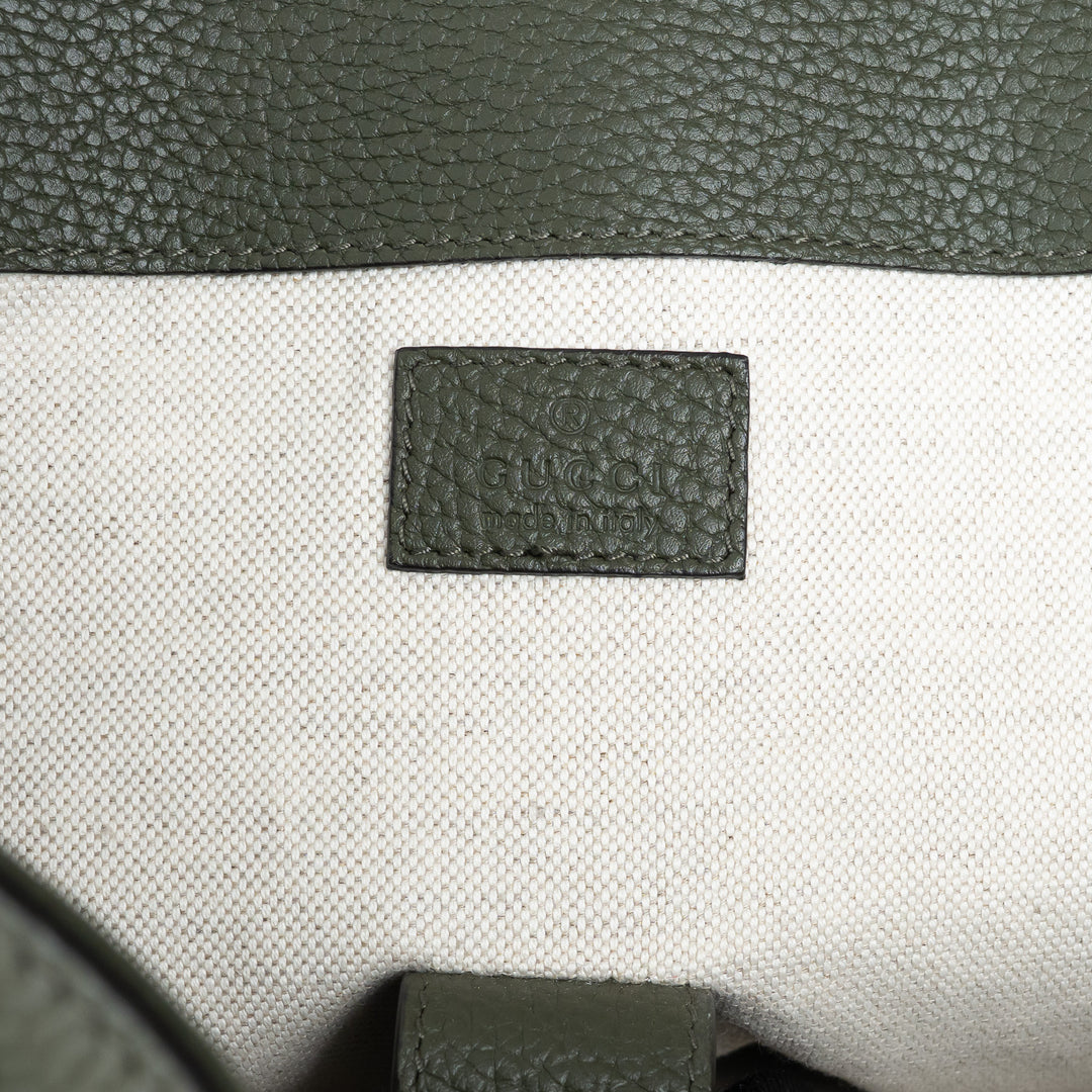 Gucci Khaki Green Pebbled GG Embossed Leather Backpack