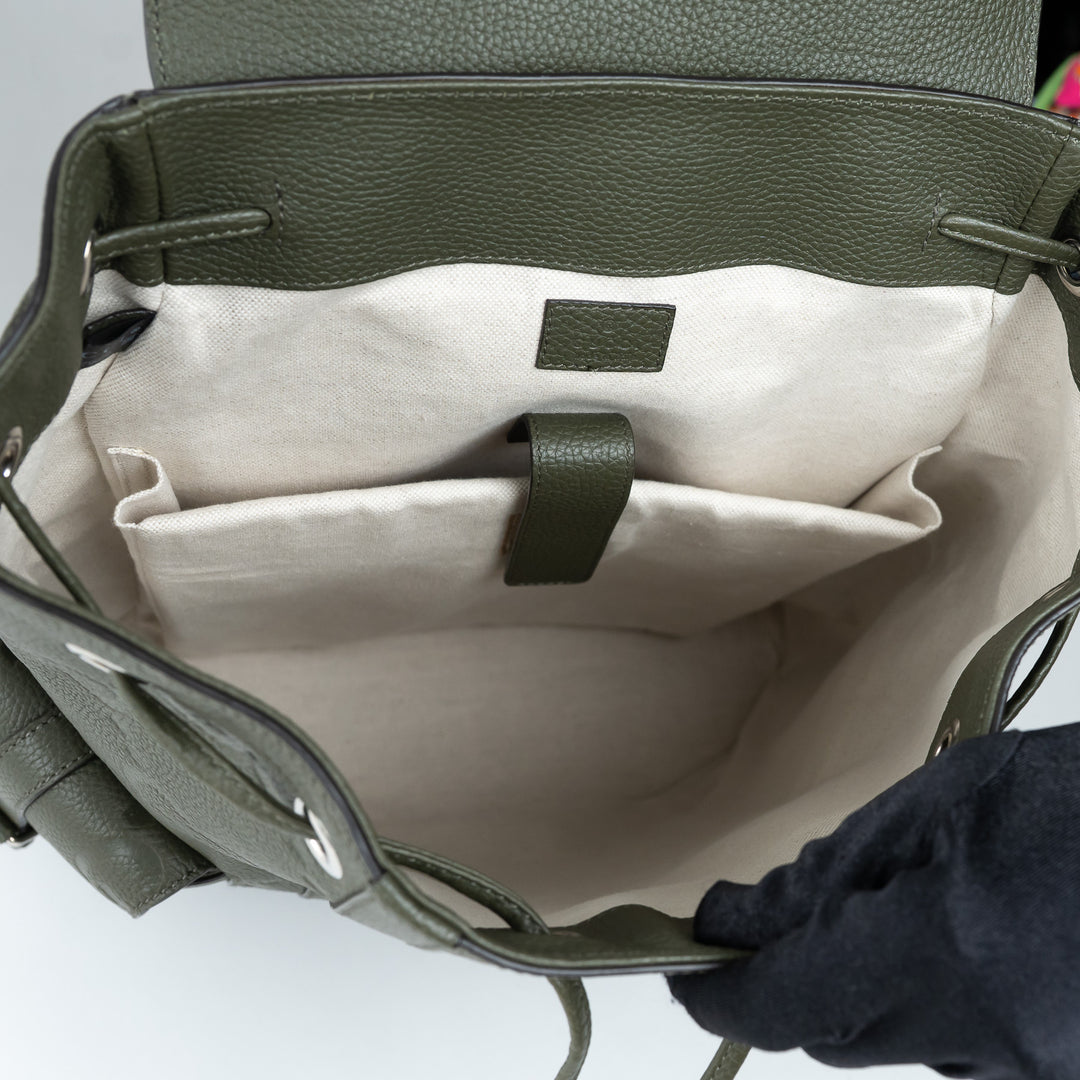 Gucci Khaki Green Pebbled GG Embossed Leather Backpack
