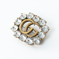 Gucci GG Logo Crystal Embellished Brooch