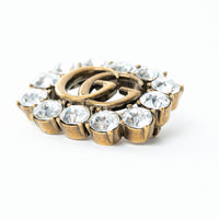 Gucci GG Logo Crystal Embellished Brooch