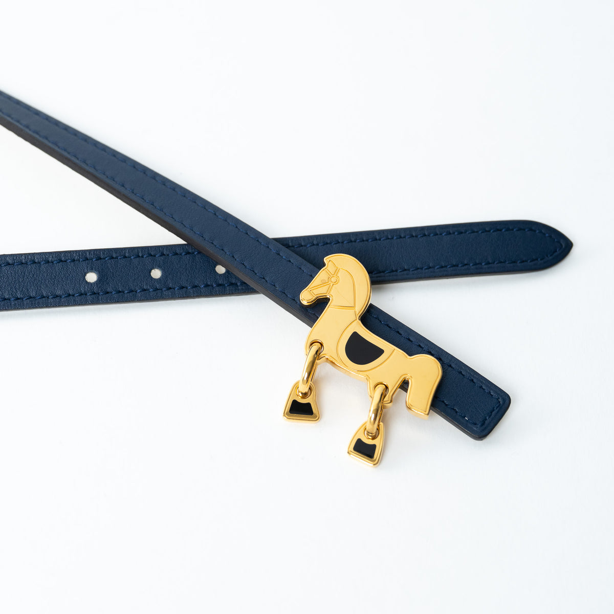 Hermes Navy Swift and Epsom Leather Tornade Belt Size 90