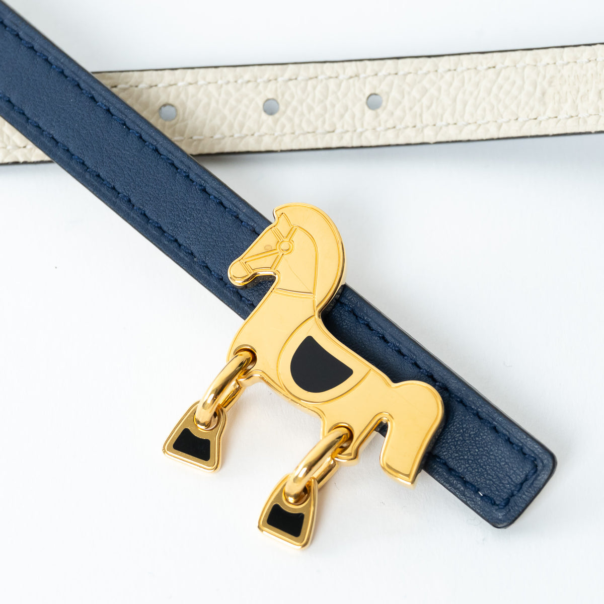 Hermes Navy Swift and Epsom Leather Tornade Belt Size 90