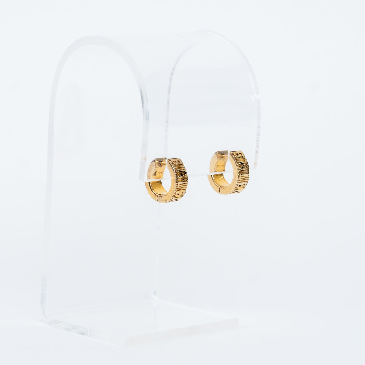 Balenciaga 18k Gold Vermeil Striped Hoop Logo Earrings
