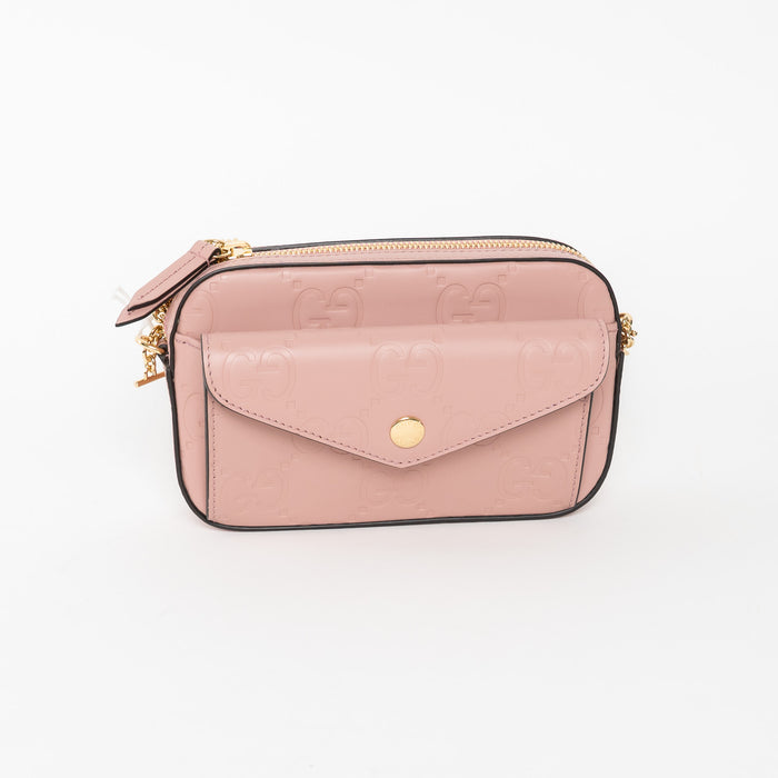 Gucci Mauve GG Embossed Leather Mini Messenger Bag