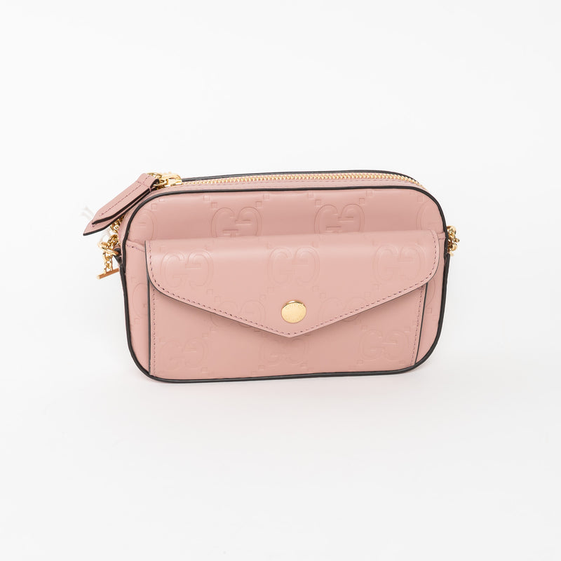 Gucci Mauve GG Embossed Leather Mini Messenger Bag