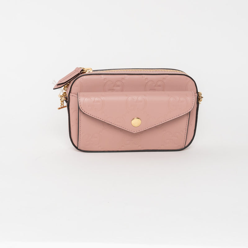 Gucci Mauve GG Embossed Leather Mini Messenger Bag
