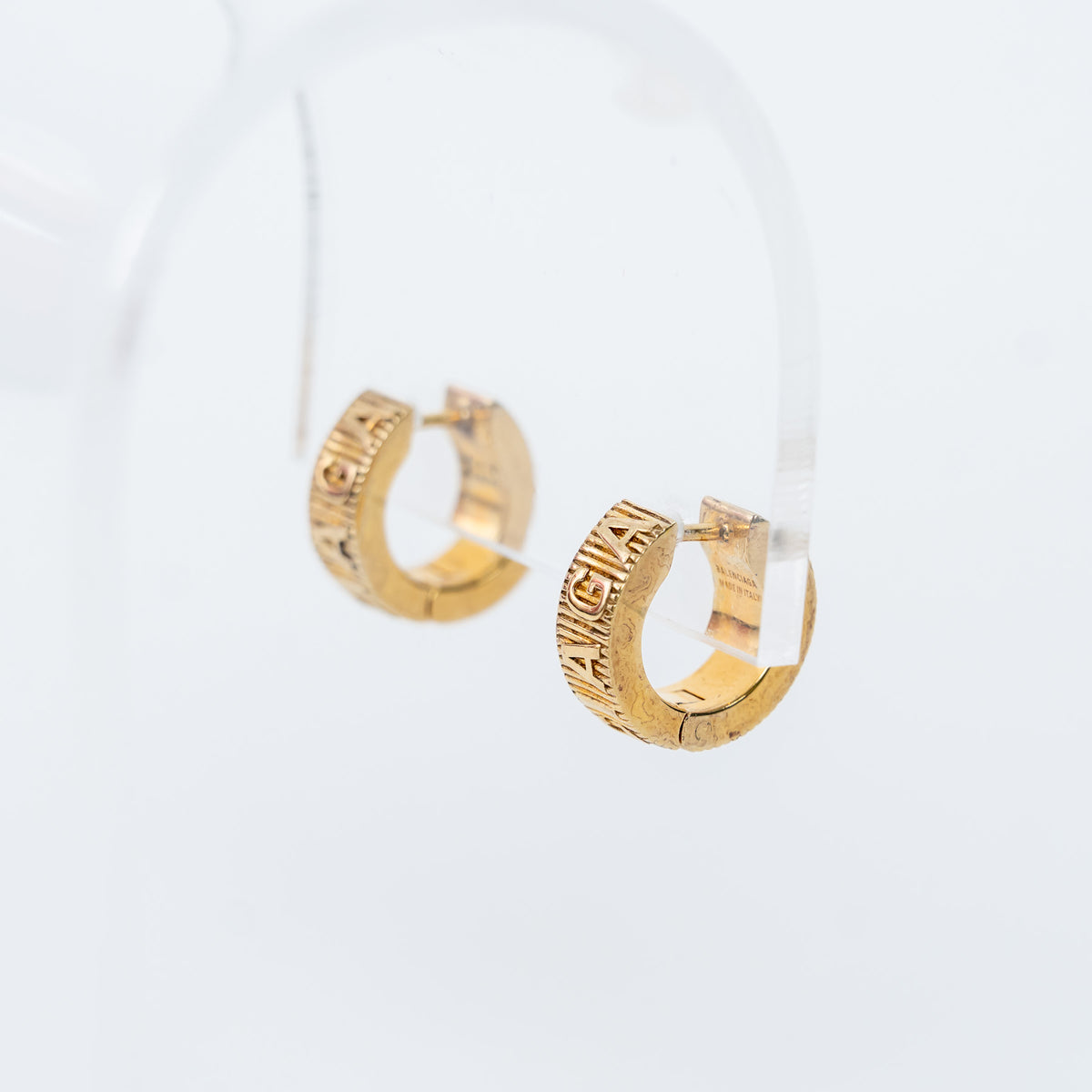 Balenciaga 18k Gold Vermeil Striped Hoop Logo Earrings