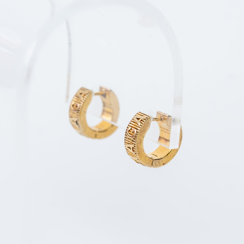 Balenciaga 18k Gold Vermeil Striped Hoop Logo Earrings