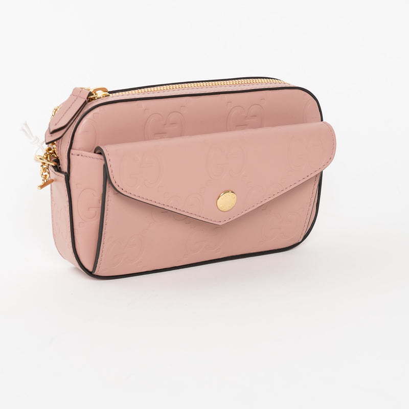 Gucci Mauve GG Embossed Leather Mini Messenger Bag