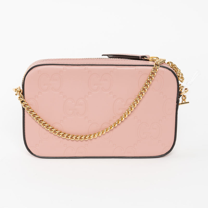 Gucci Mauve GG Embossed Leather Mini Messenger Bag