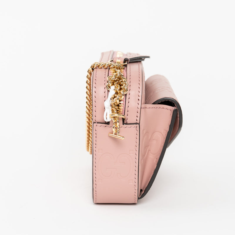 Gucci Mauve GG Embossed Leather Mini Messenger Bag
