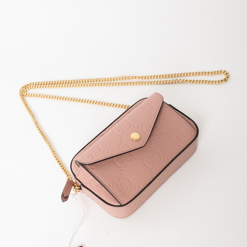 Gucci Mauve GG Embossed Leather Mini Messenger Bag