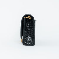 Balenciaga Black Embossed Croc Calfskin Leather Hourglass Wallet on Chain