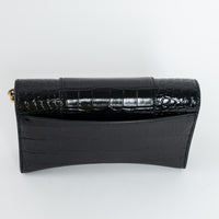 Balenciaga Black Embossed Croc Calfskin Leather Hourglass Wallet on Chain