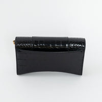Balenciaga Black Embossed Croc Calfskin Leather Hourglass Wallet on Chain