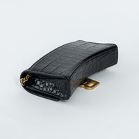 Balenciaga Black Embossed Croc Calfskin Leather Hourglass Wallet on Chain