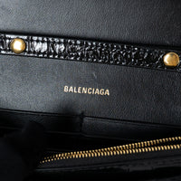 Balenciaga Black Embossed Croc Calfskin Leather Hourglass Wallet on Chain