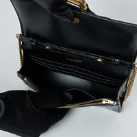 Balenciaga Black Embossed Croc Calfskin Leather Hourglass Wallet on Chain