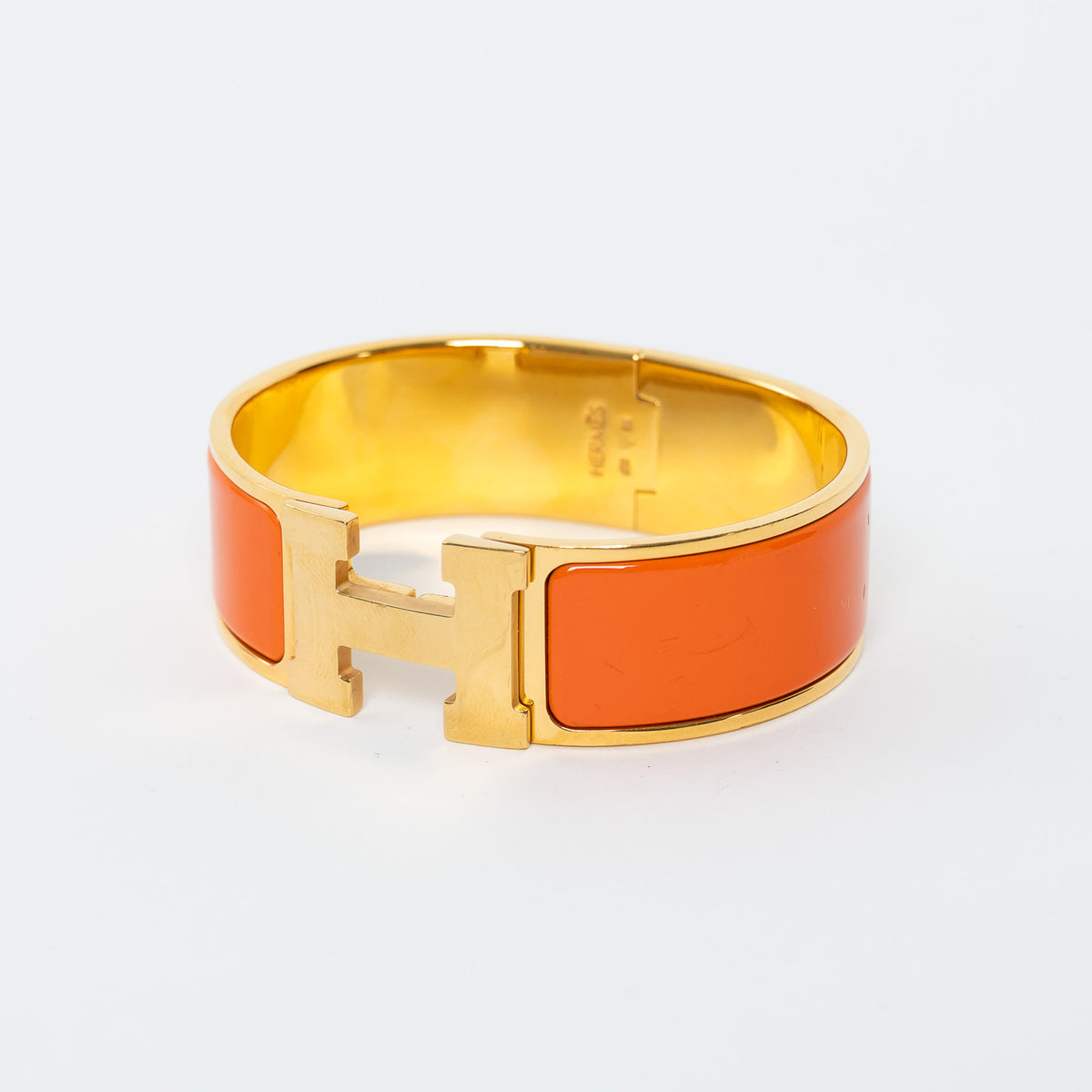Hermes Gold Plated Orange Enamel Clic Clac H Bracelet