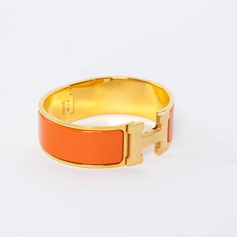 Hermes Gold Plated Orange Enamel Clic Clac H Bracelet