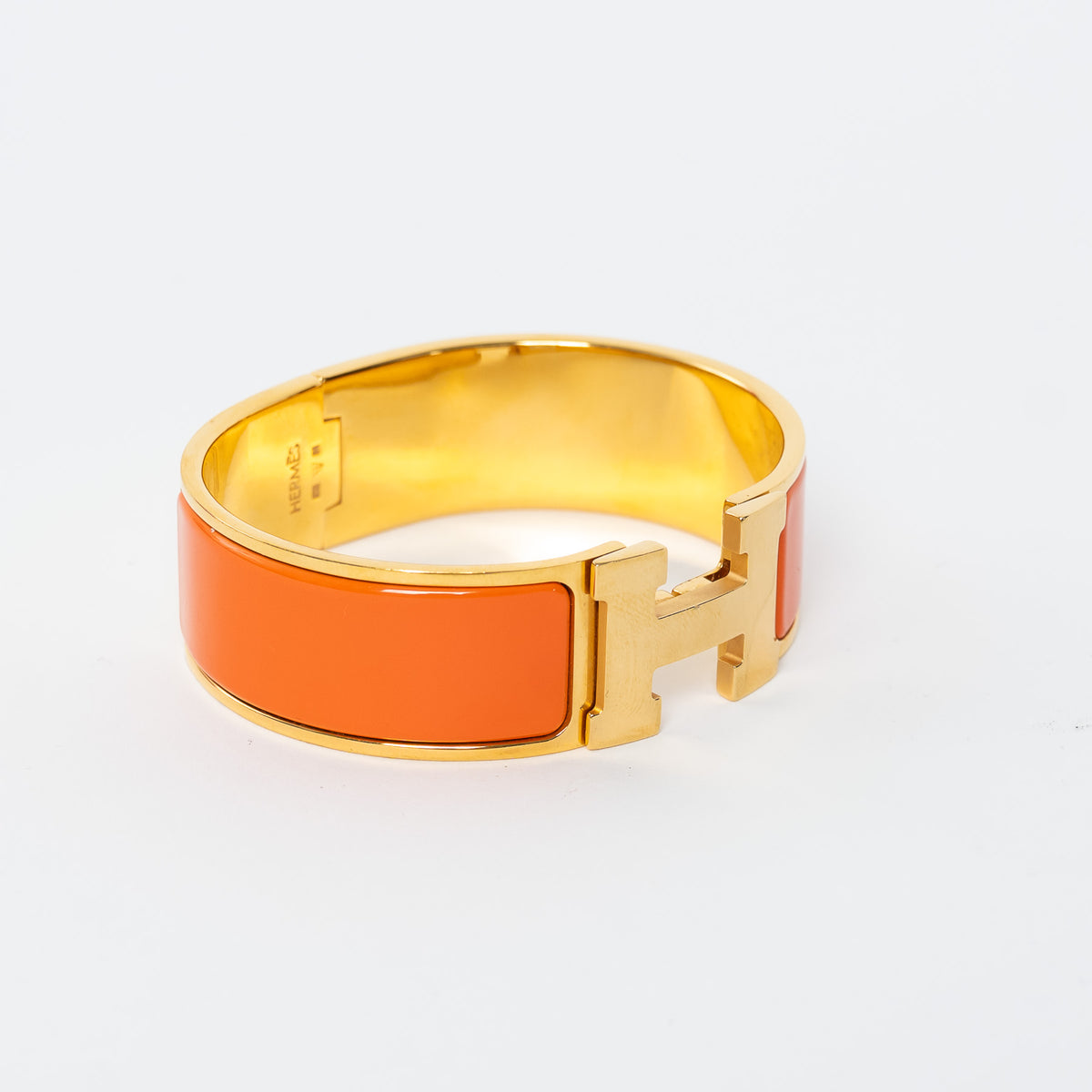 Hermes Gold Plated Orange Enamel Clic Clac H Bracelet