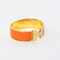 Hermes Gold Plated Orange Enamel Clic Clac H Bracelet