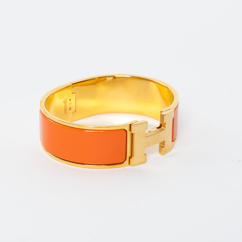 Hermes Gold Plated Orange Enamel Clic Clac H Bracelet