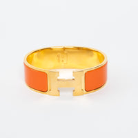 Hermes Gold Plated Orange Enamel Clic Clac H Bracelet