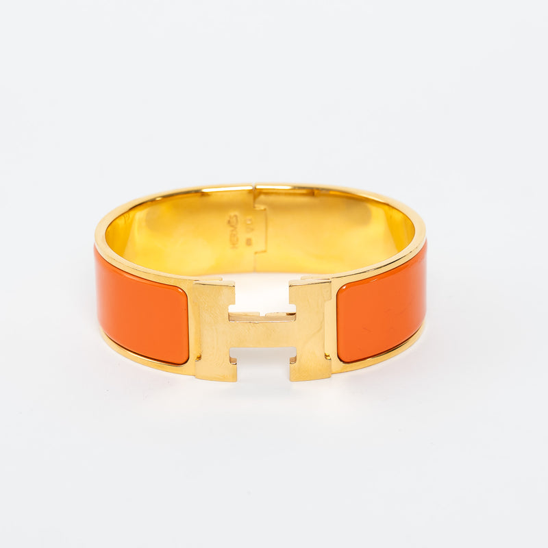 Hermes Gold Plated Orange Enamel Clic Clac H Bracelet