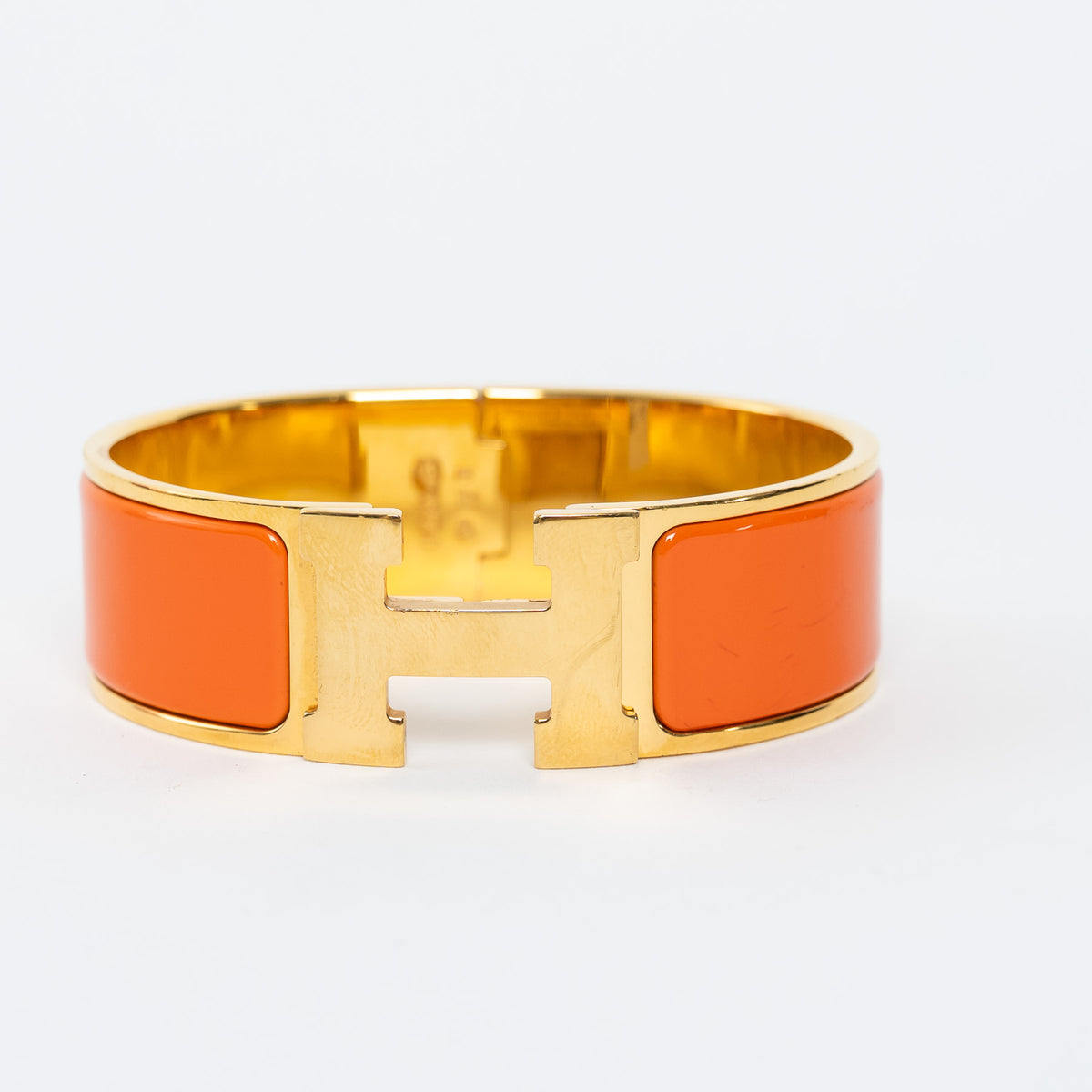 Hermes Gold Plated Orange Enamel Clic Clac H Bracelet
