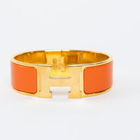 Hermes Gold Plated Orange Enamel Clic Clac H Bracelet