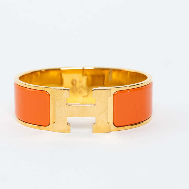 Hermes Gold Plated Orange Enamel Clic Clac H Bracelet