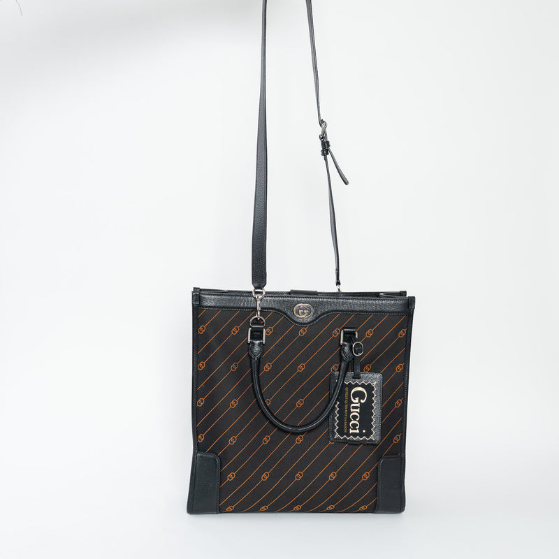 Gucci Black and Orange GG Jacquard Canvas  Tote