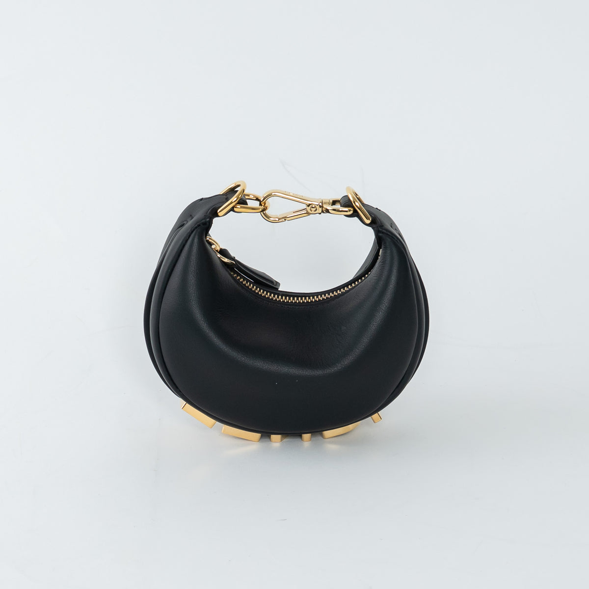 Fendi Black Calf Leather Nano Fendigraphy Hobo Bag