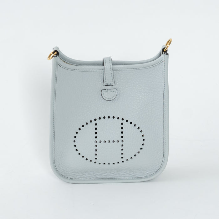Hermes Blue Pale Clemence Leather Mini Evelyne 16