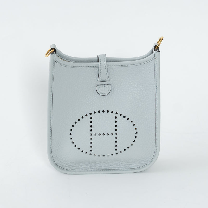 Hermes Blue Pale Clemence Leather Mini Evelyne 16