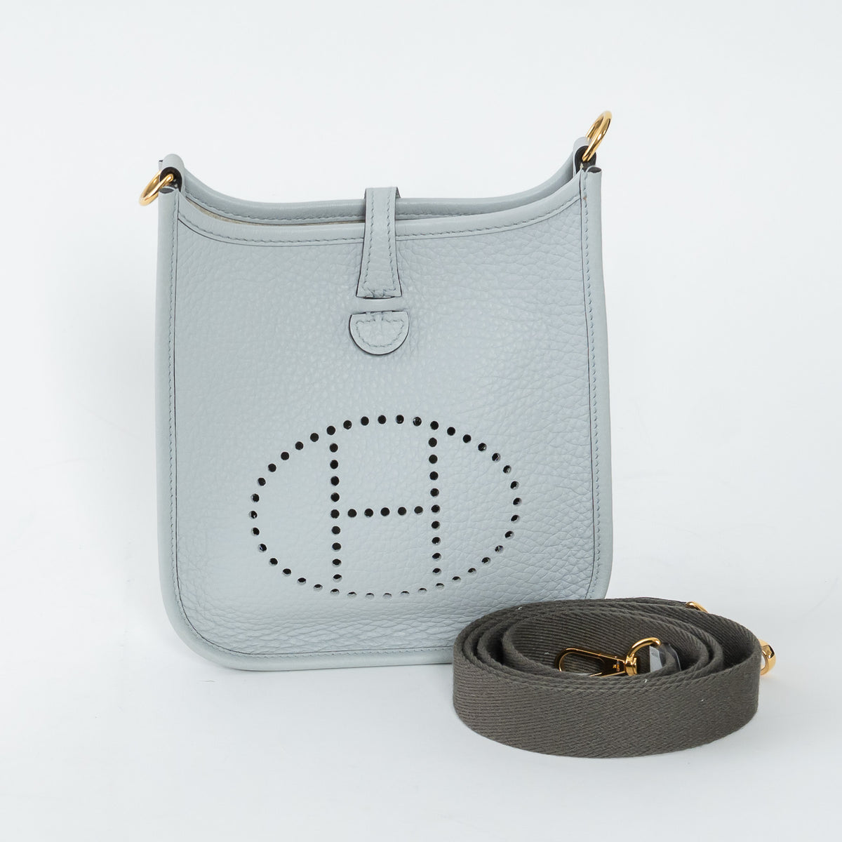 Hermes Blue Pale Clemence Leather Mini Evelyne 16