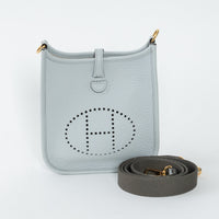 Hermes Blue Pale Clemence Leather Mini Evelyne 16