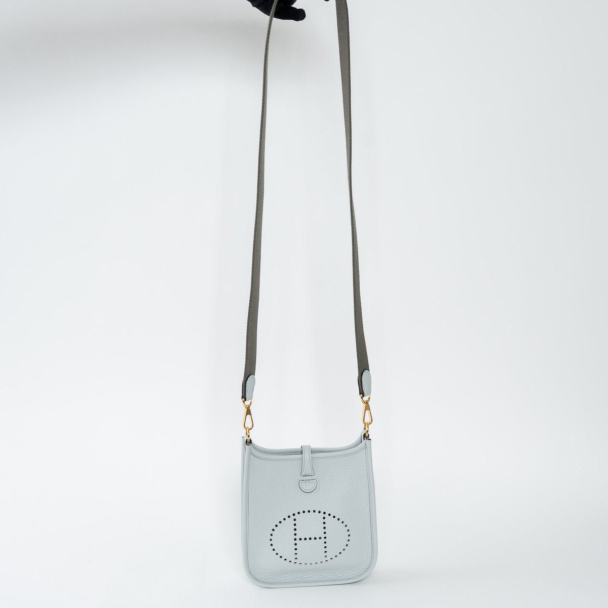 Hermes Blue Pale Clemence Leather Mini Evelyne 16