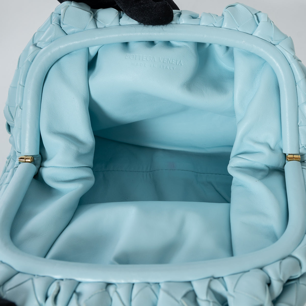 Bottega Veneta Sky Blue Intrecciato Leather Teen "The Pouch" Clutch