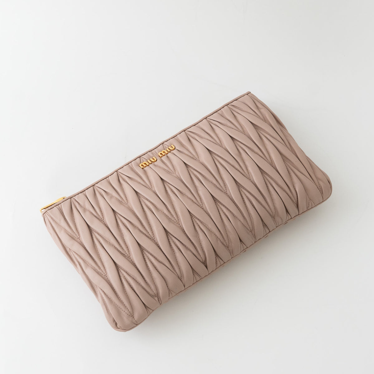 Miu Miu Blush Pink Zip Leather Clutch