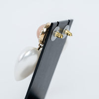 Pre-Loved Chanel™ Gold Tone Pearl White & Pink Crystal Resin Heart Drop Earrings
