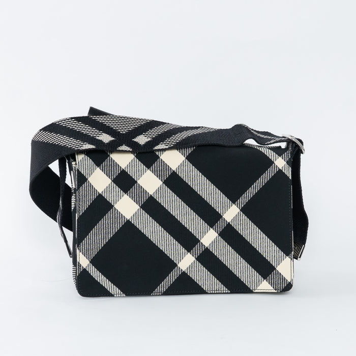 Burberry Black and White Check Trench Canvas Crossbody Bag