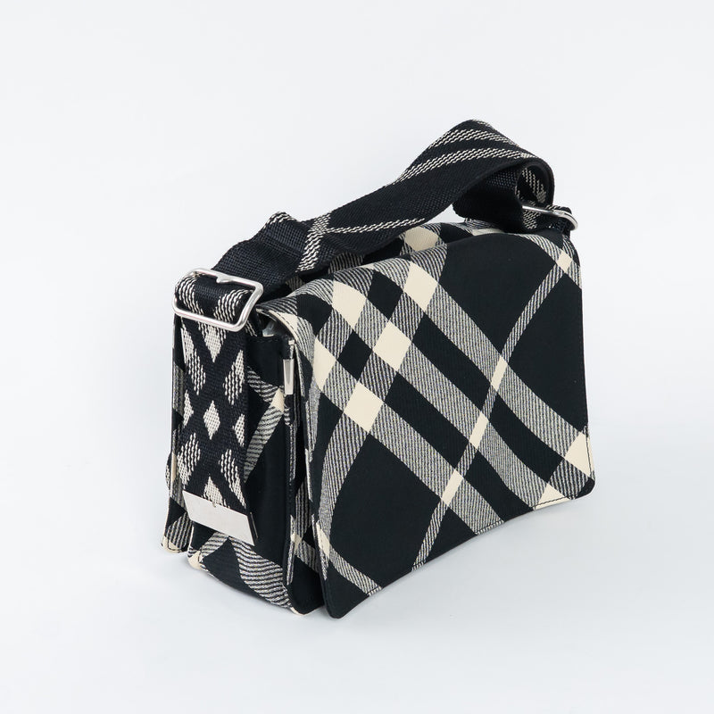 Burberry Black and White Check Trench Canvas Crossbody Bag