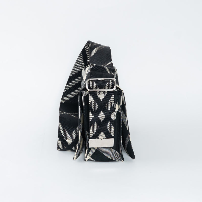 Burberry Black and White Check Trench Canvas Crossbody Bag