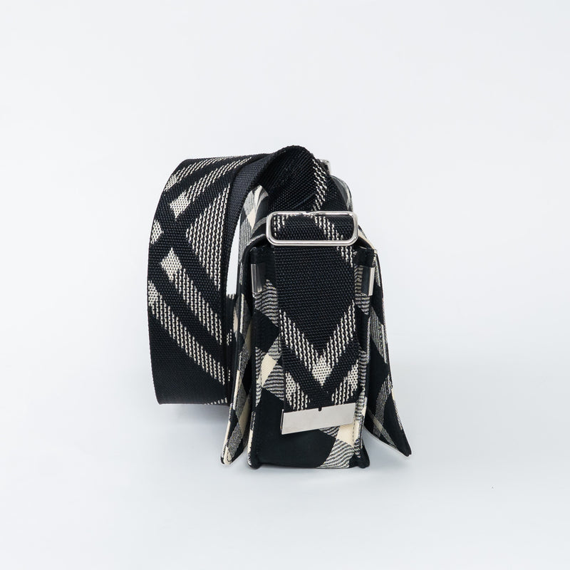 Burberry Black and White Check Trench Canvas Crossbody Bag