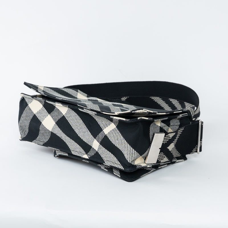 Burberry Black and White Check Trench Canvas Crossbody Bag