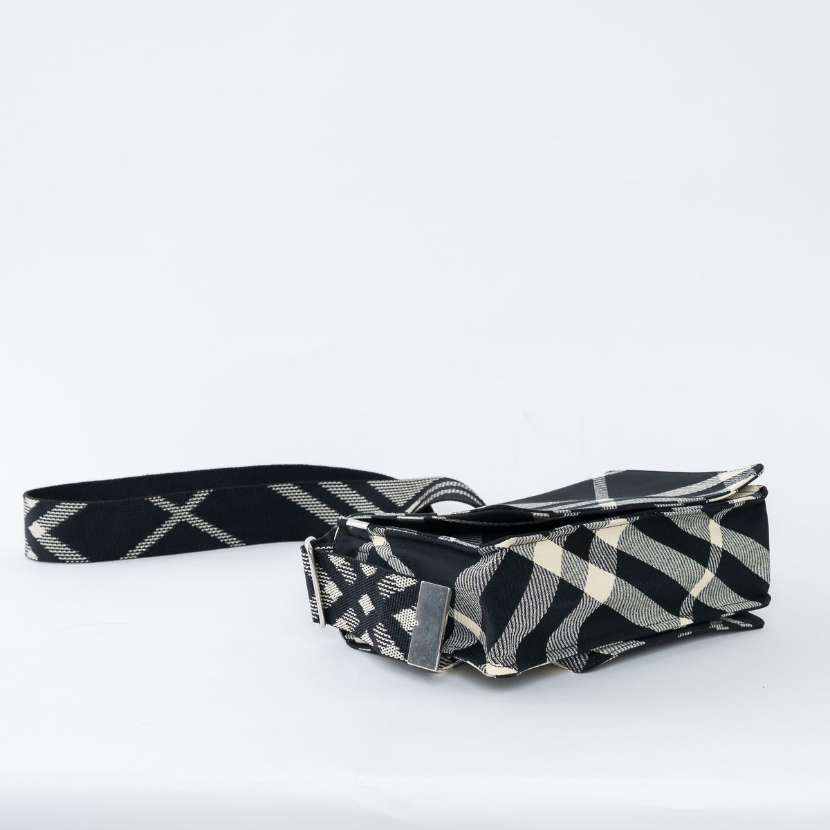 Burberry Black and White Check Trench Canvas Crossbody Bag