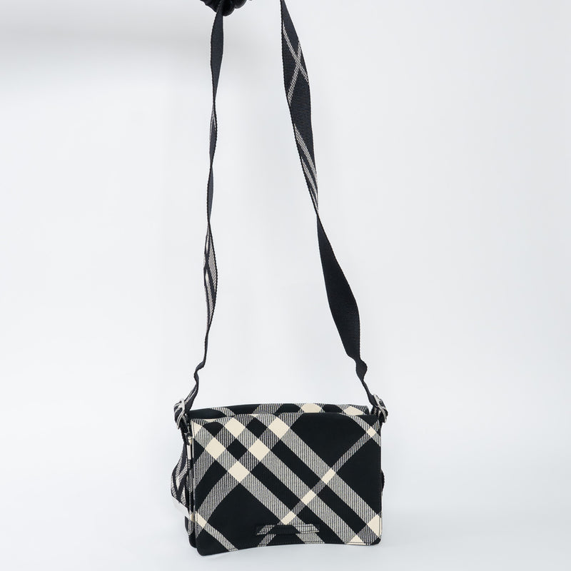 Burberry Black and White Check Trench Canvas Crossbody Bag