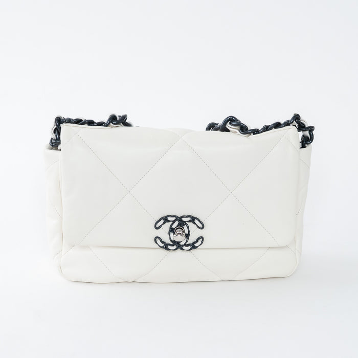 Pre-Loved Chanel™ White Calfskin Leather Medium 19 Flap Bag
